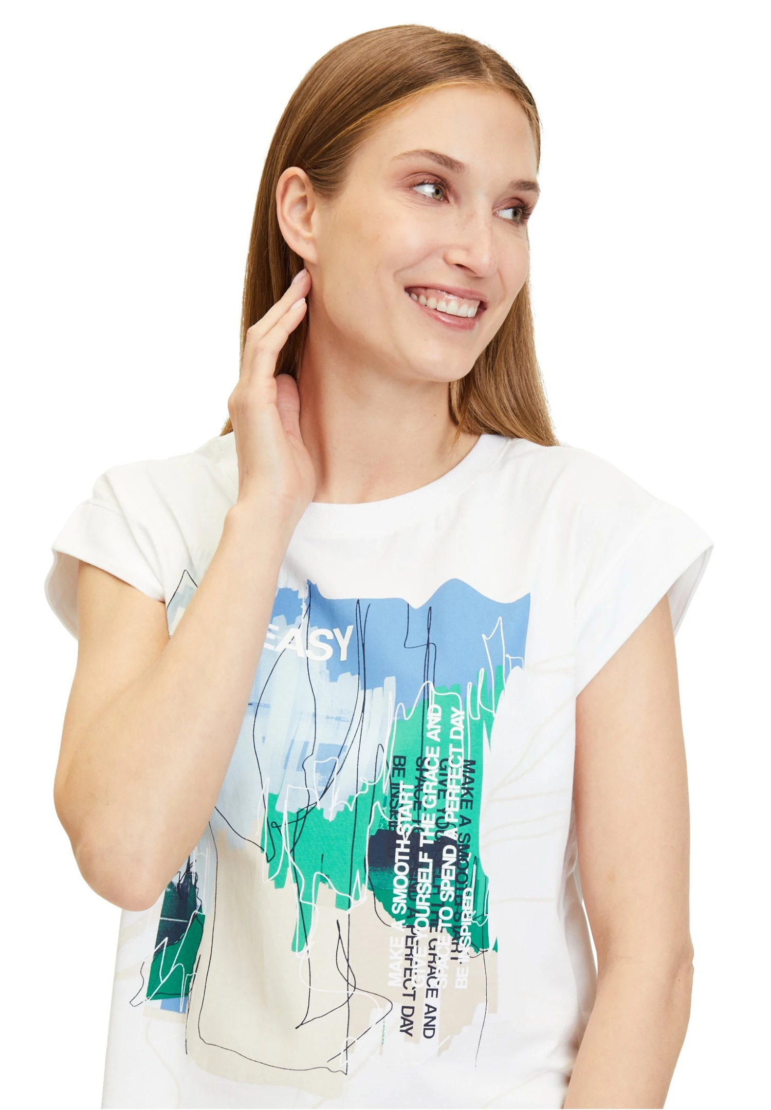 Casual Met Print - T-Shirt Print - Witte Blauwe 5 Casual Met Print - T-Shirt Print - Witte Blauwe - Afbeelding 5