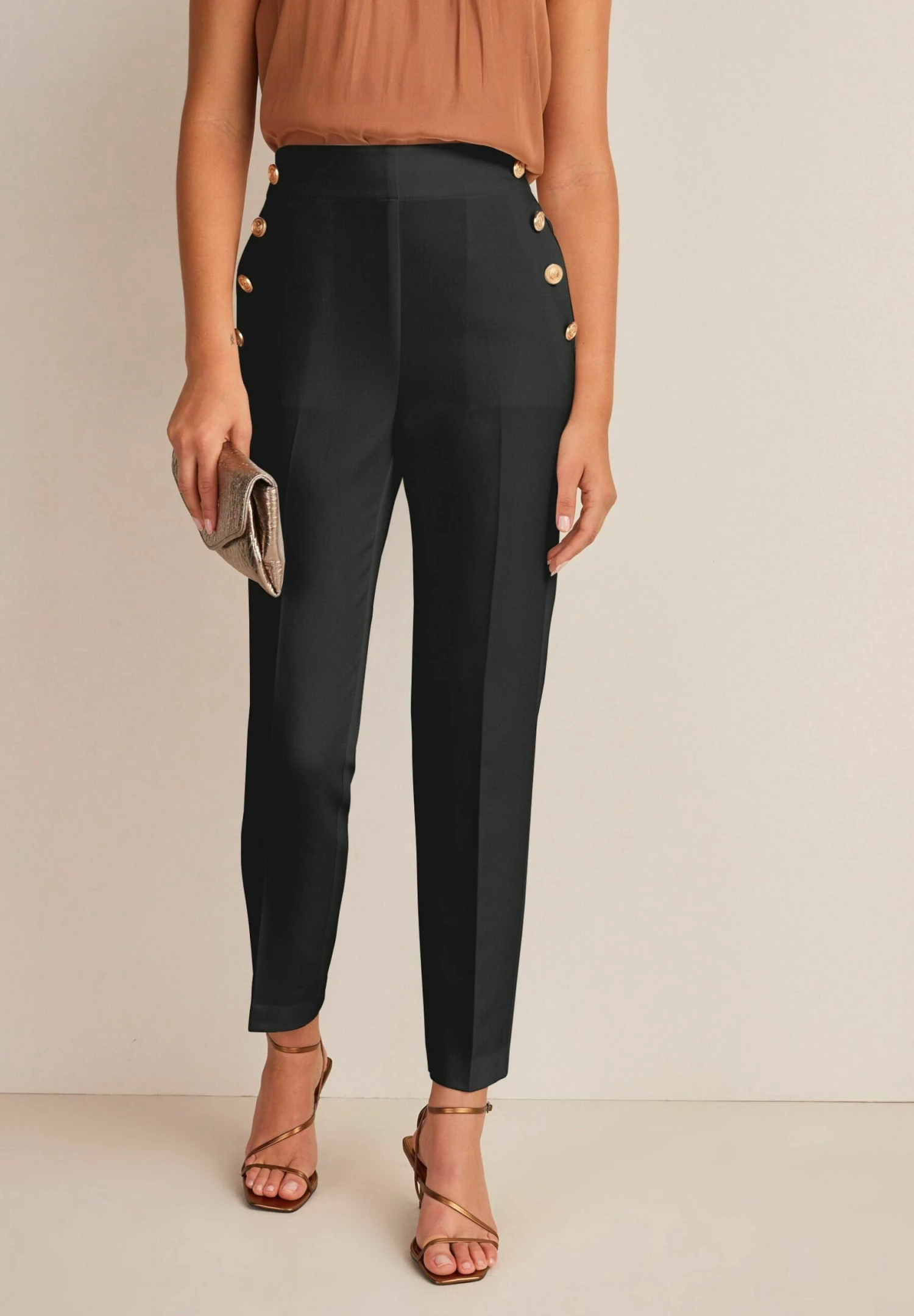 Next Tailored Button Detail Taper Standard - Broek - Black 1 Next Tailored Button Detail Taper Standard - Broek - Black