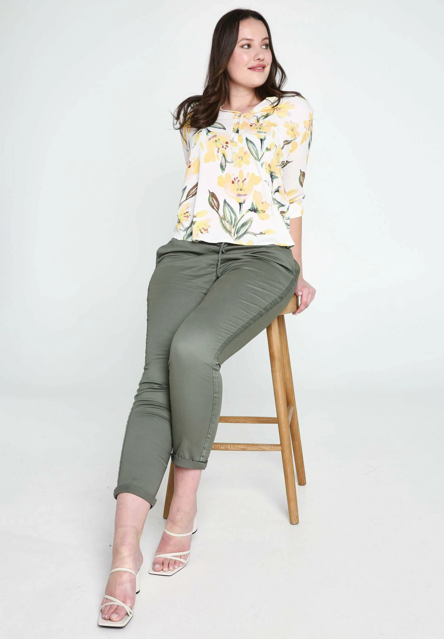 Stretch Uni Avec Lurex - Broek - Khaki 7 Stretch Uni Avec Lurex - Broek - Khaki - Afbeelding 7