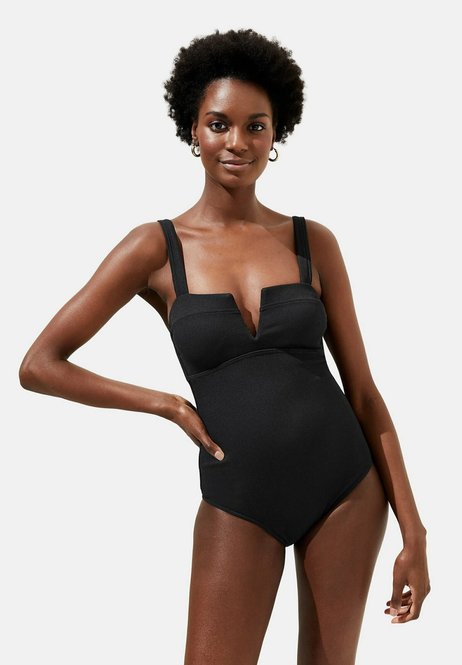 Marks & Spencer Tummy Control Ribbed V-Neck - Badpak - Black 1 Marks & Spencer Tummy Control Ribbed V-Neck - Badpak - Black