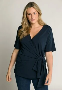 Ulla Popken Wickeloptik,Biobaumwolle - T-Shirt Basic - Dunkles Marine