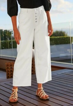 Next Button Fly Crop Wide Leg - Flared Jeans - White
