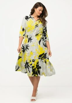 Ulla Popken Climbing Leaves Split Neckline - Blousejurk - Black