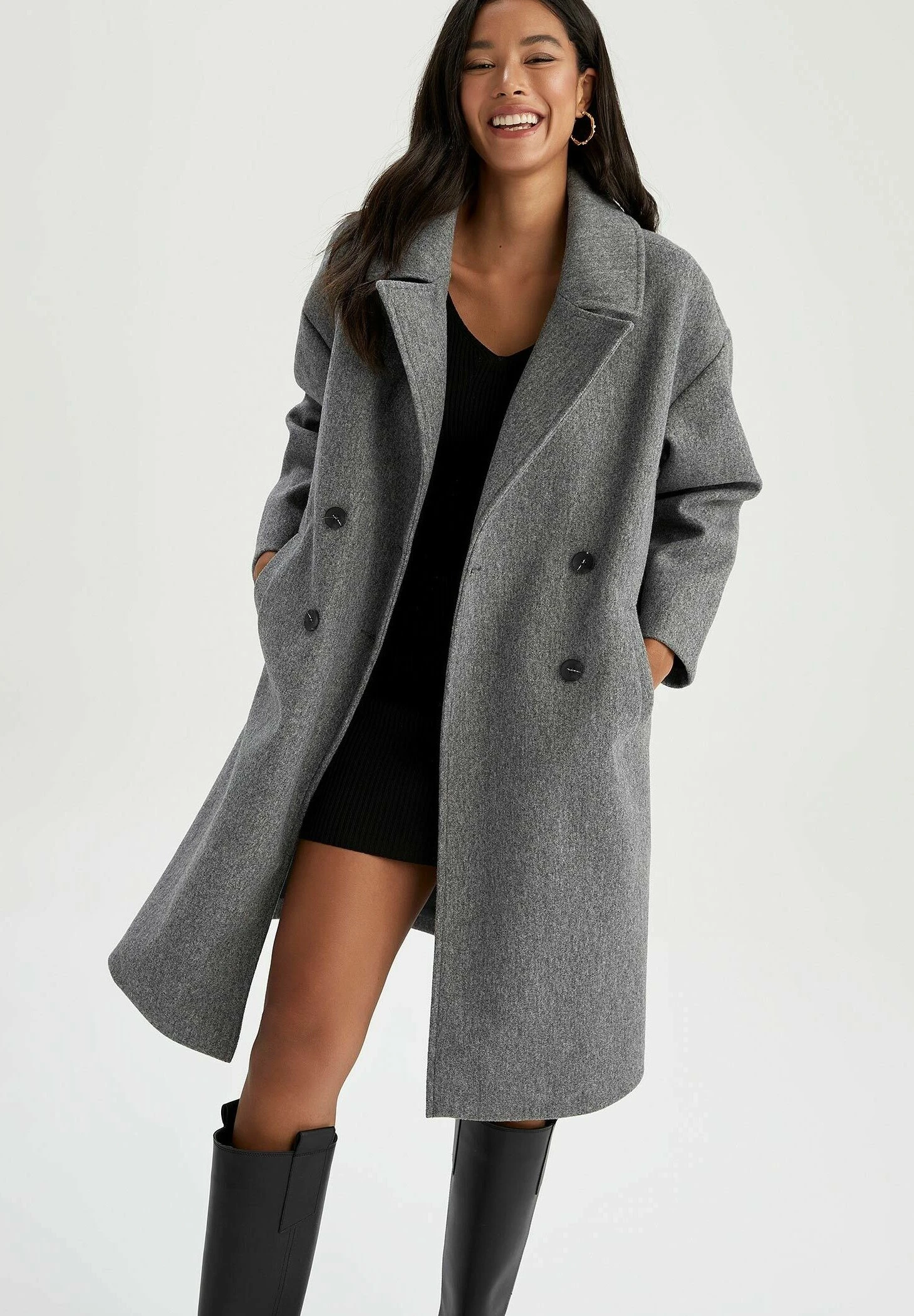 DeFacto Relax Fit- Mantel - Anthracite 4 DeFacto Relax Fit- Mantel - Anthracite - Afbeelding 4