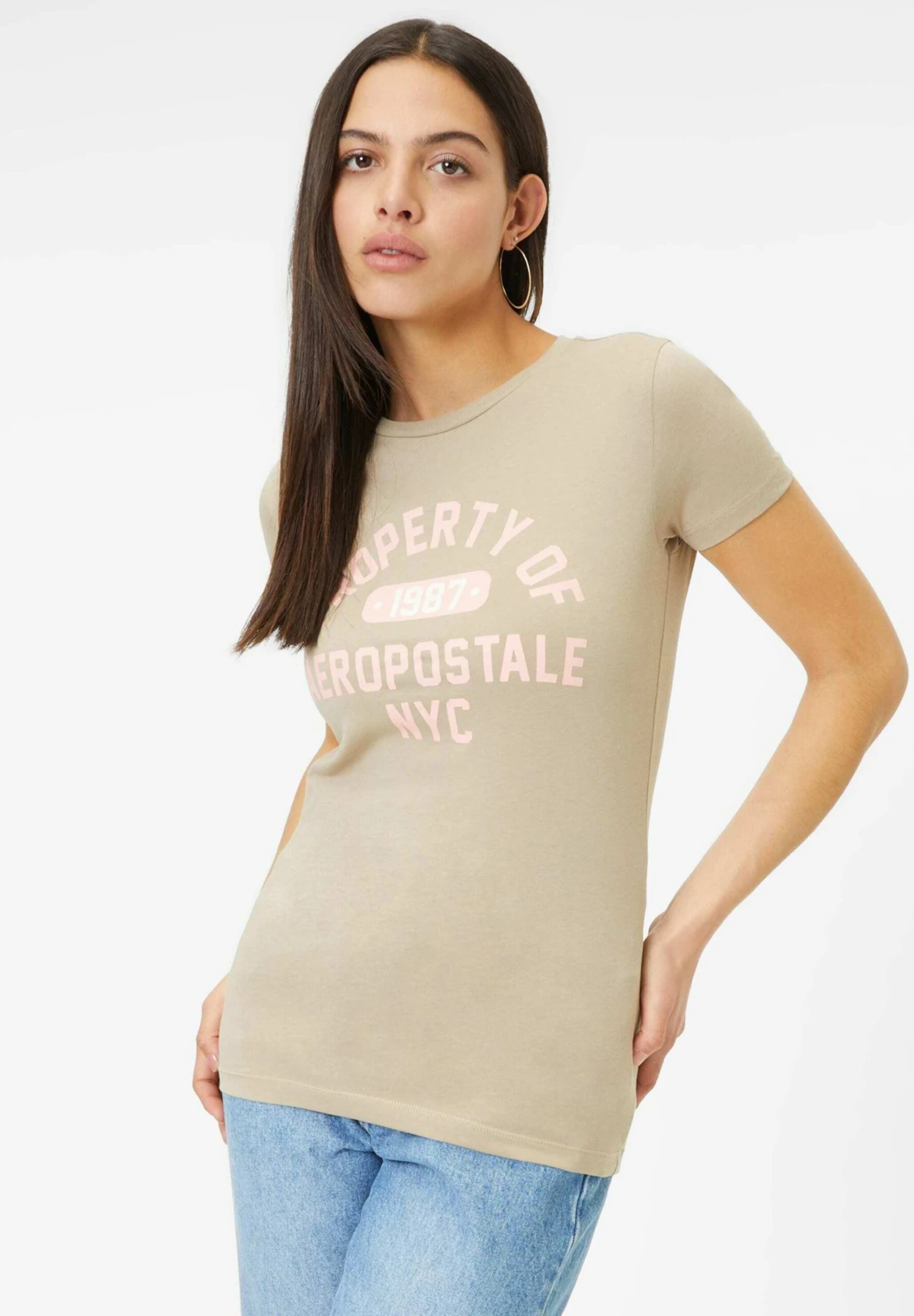 Aeropostale T-Shirt Print - Hellbraun Rosa Weiß 1 Aeropostale T-Shirt Print - Hellbraun Rosa Weiß