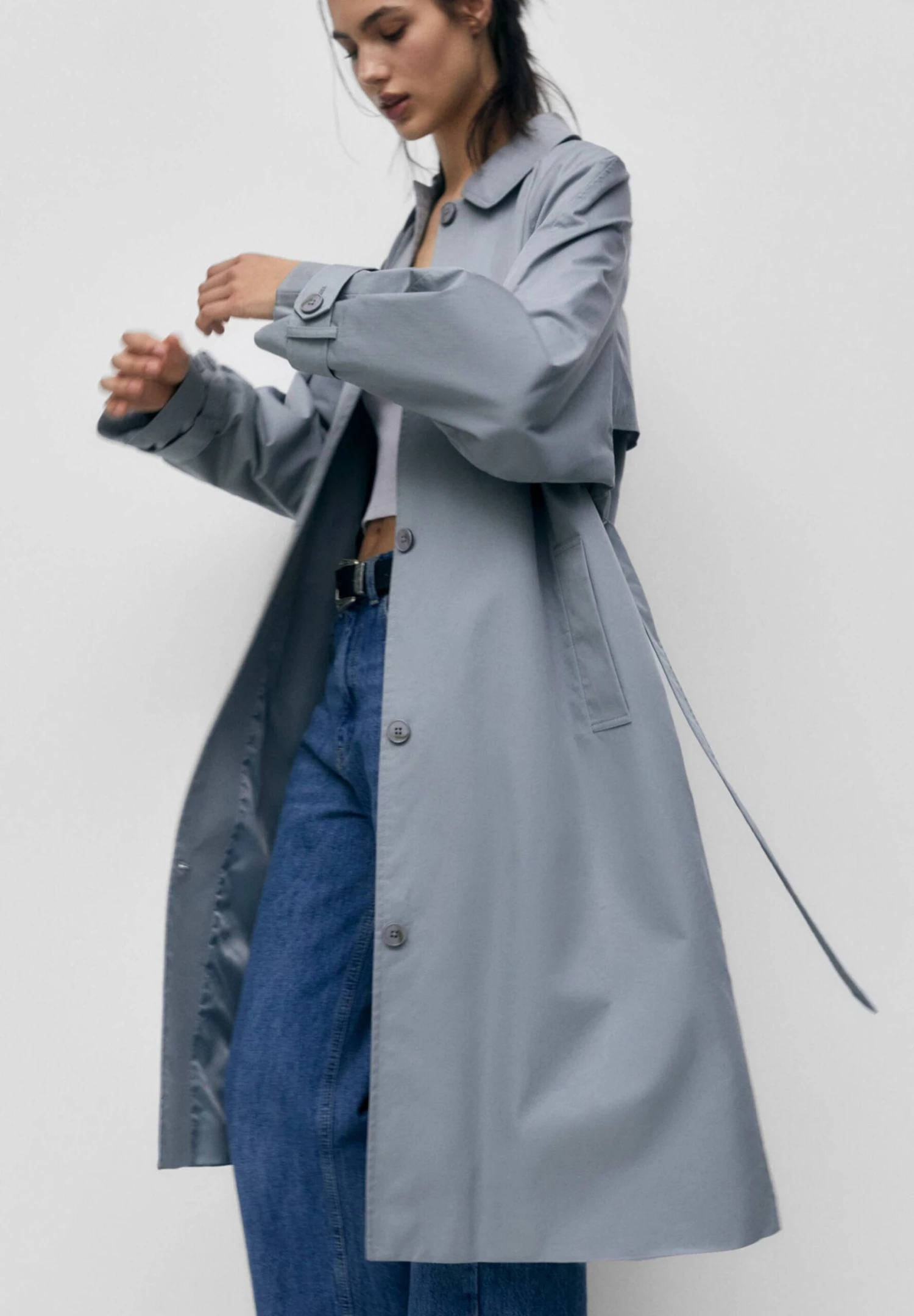 PULL & BEAR Oversized - Trenchcoat - Stone Blue Denim 5 PULL & BEAR Oversized - Trenchcoat - Stone Blue Denim - Afbeelding 5