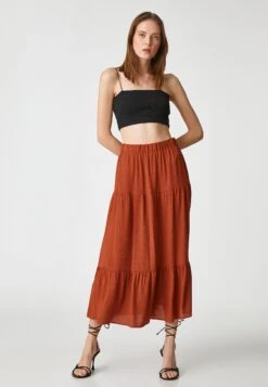 Koton Elastic Waist Tiered - A-Lijn Rok - Brown -Only Mode Winkel ee82a7120b4e4ce99fad468c0007ca4f