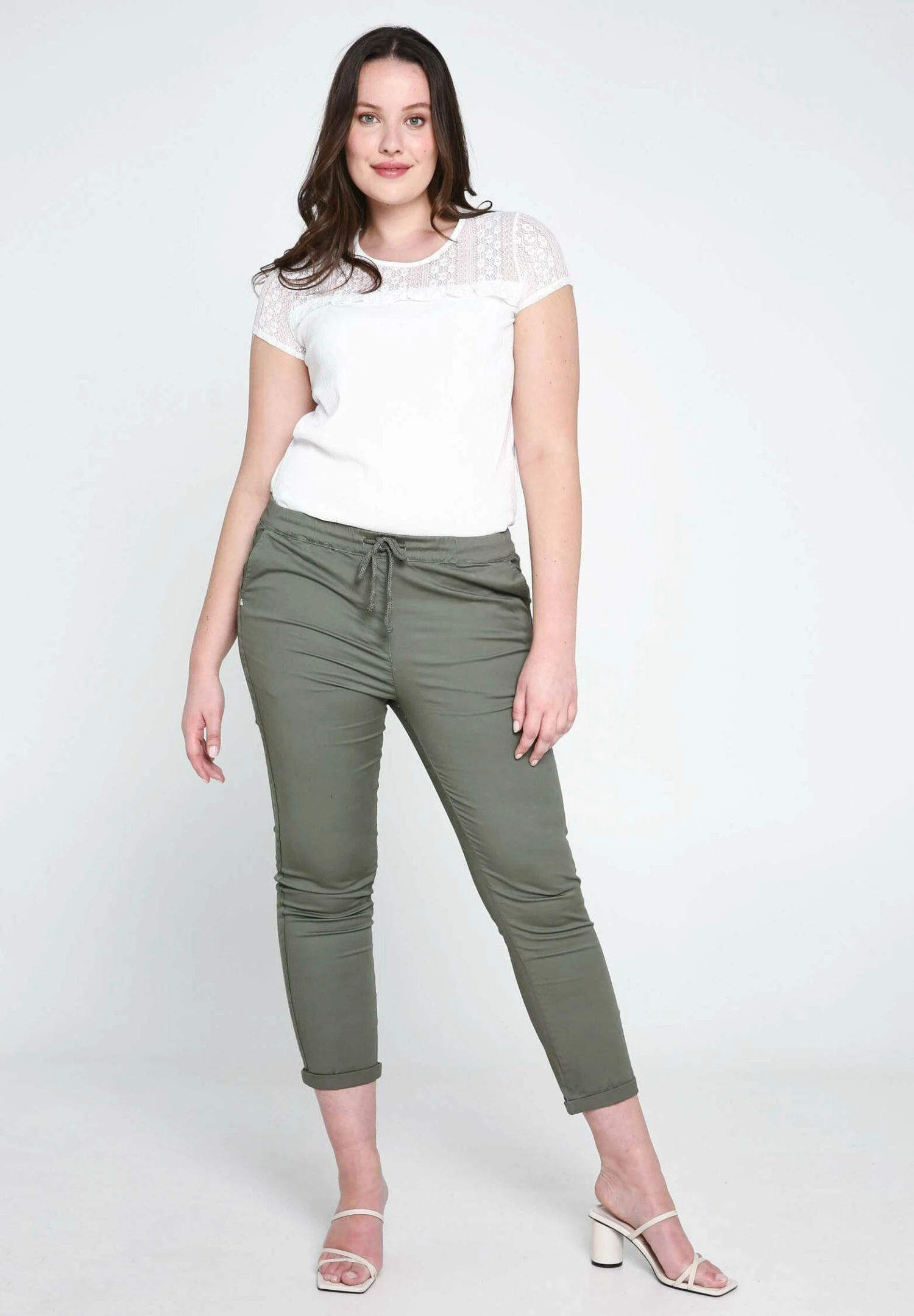 Stretch Uni Avec Lurex - Broek - Khaki 2 Stretch Uni Avec Lurex - Broek - Khaki - Afbeelding 2