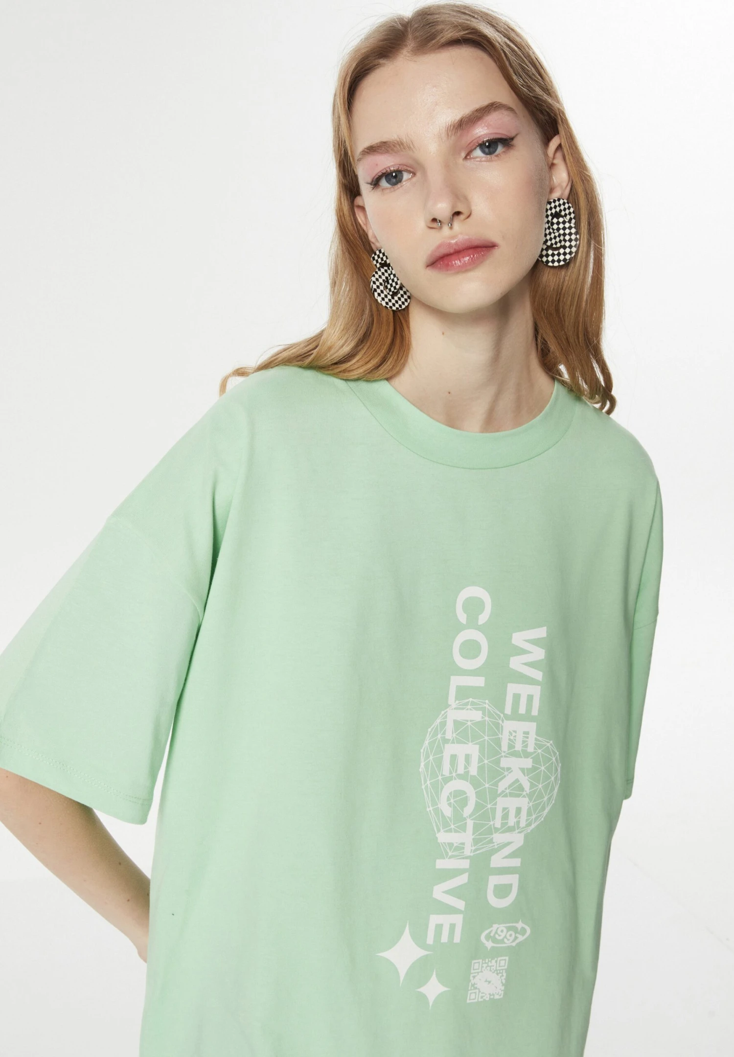 Twist Relaxed Fit Slogan And Visual Printed Combed Cotton - Jerseyjurk - Mint Green 3 Twist Relaxed Fit Slogan And Visual Printed Combed Cotton - Jerseyjurk - Mint Green - Afbeelding 3