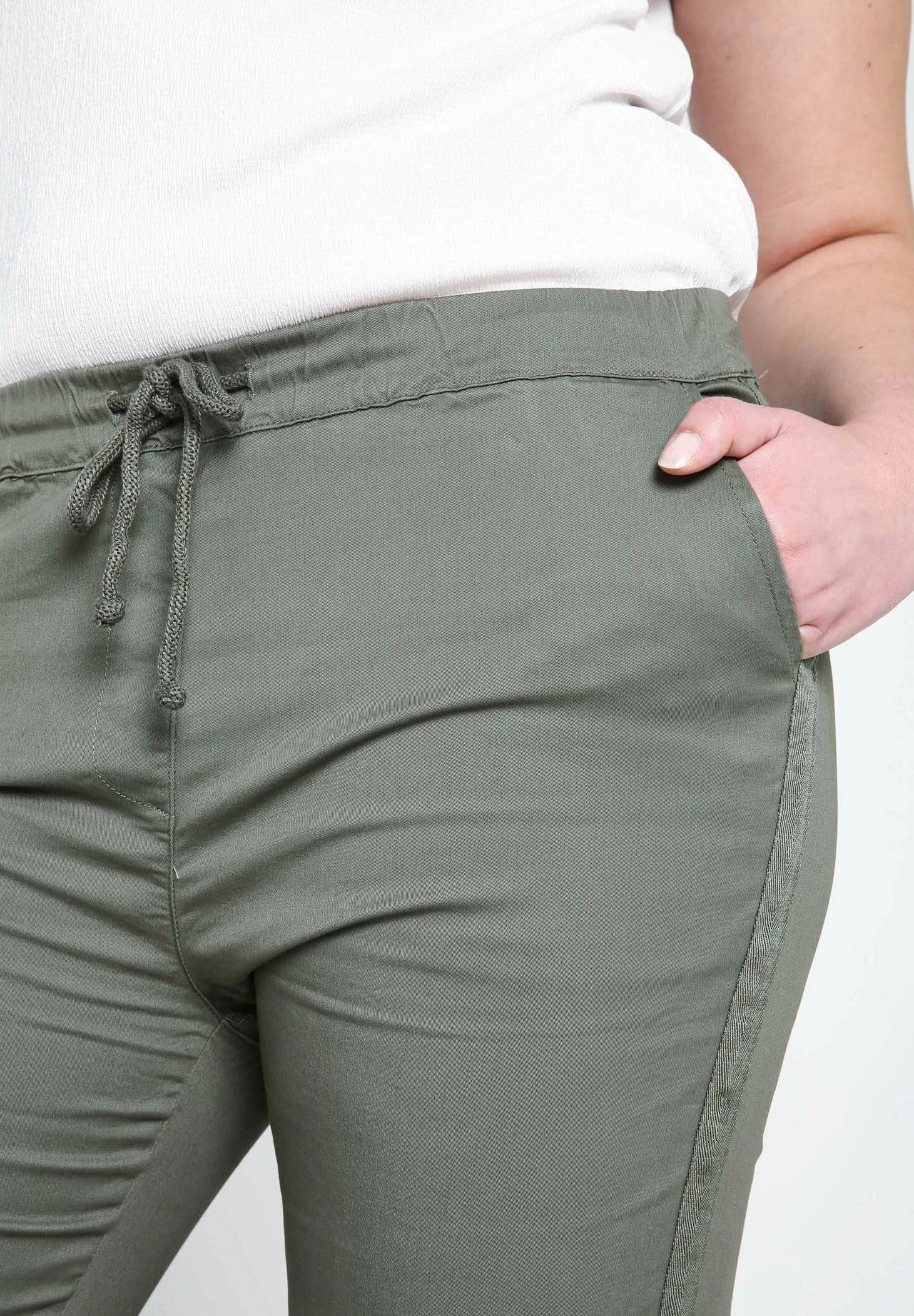 Stretch Uni Avec Lurex - Broek - Khaki 4 Stretch Uni Avec Lurex - Broek - Khaki - Afbeelding 4